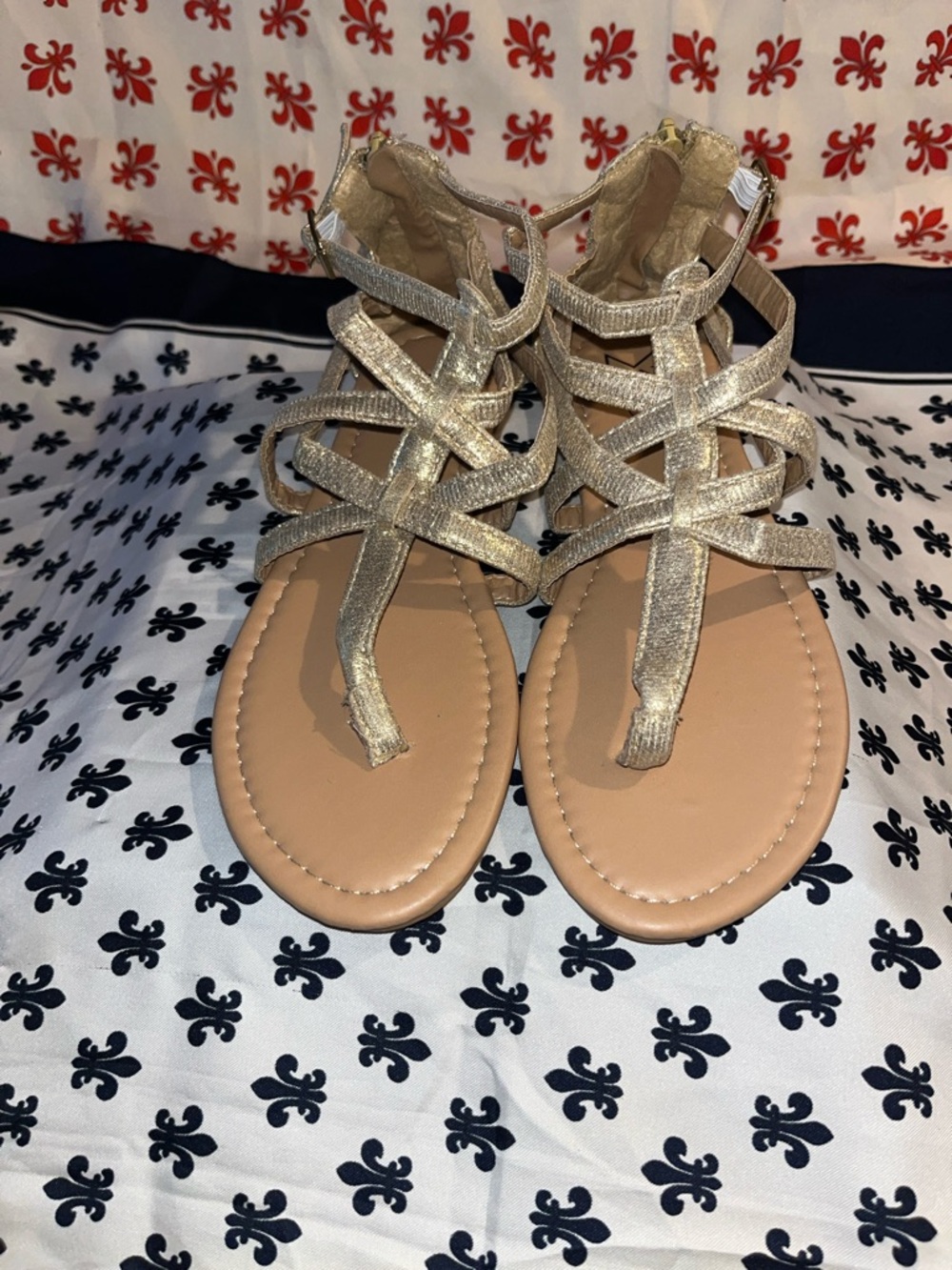 Womens Metallic Gold Strappy Sandals